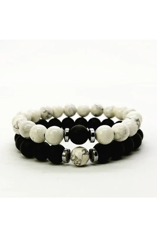 Men's cuff bracelets for bold masculinity-(H)unisex Black and White Howlite & Onyx Lover Bracelets