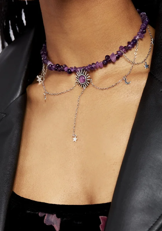 Adjustable necklaces for versatile style-Aurora Gem Choker Necklace - Purple