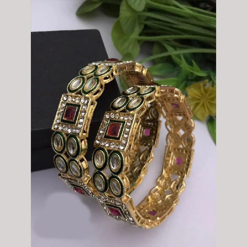 Elegant bangles for formal events and parties-FS Collections Gold Plated Kundan Stone Meenakari Bangles Set