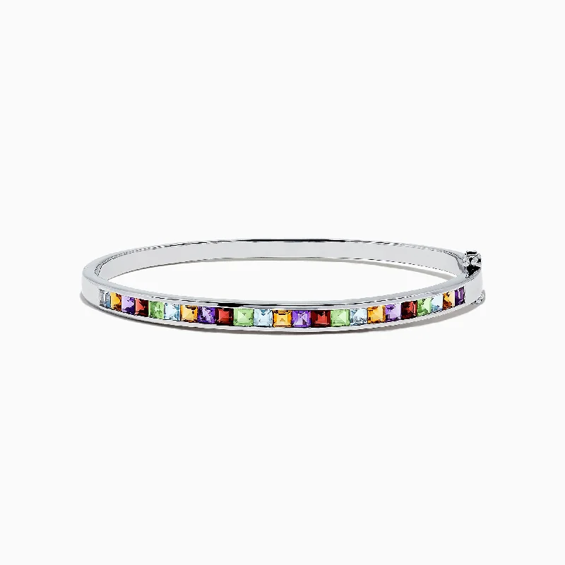 Fashionable cuff bracelets for statement looks-925 sterling Silver Multi Gemstone Bangle, 2.30 TCW