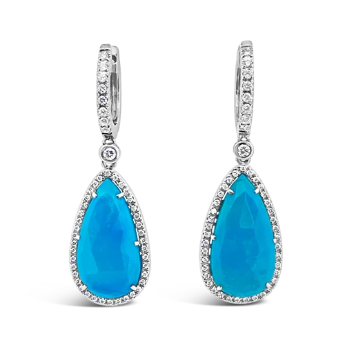 Personalized engraved earrings for sentimental gifts-Turquoise & Diamond Drop Earrings