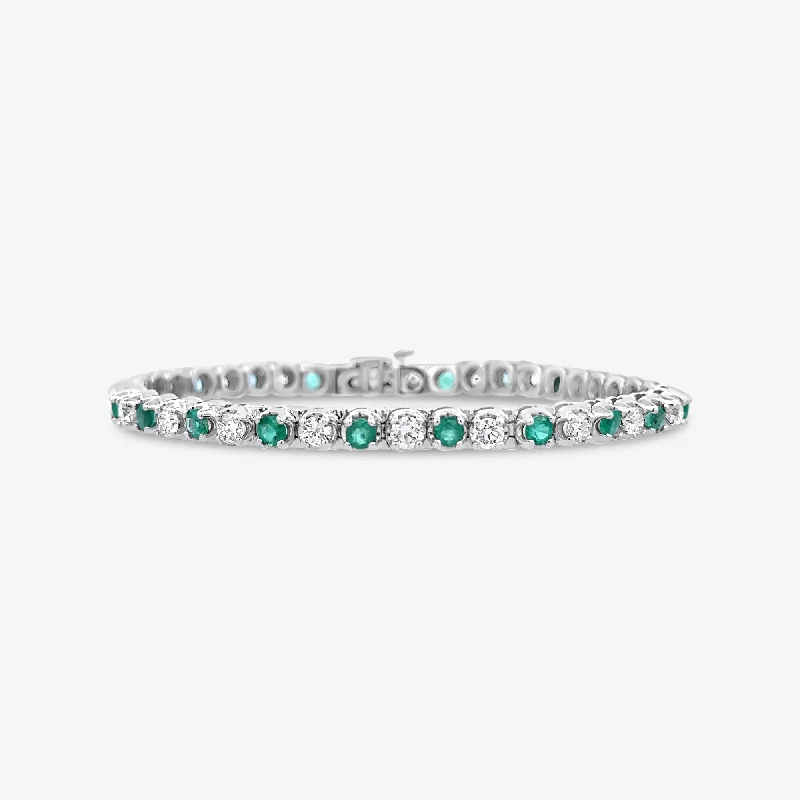 Adjustable cord bracelets for a custom fit-Round Emerald & Diamond Tennis Bracelet