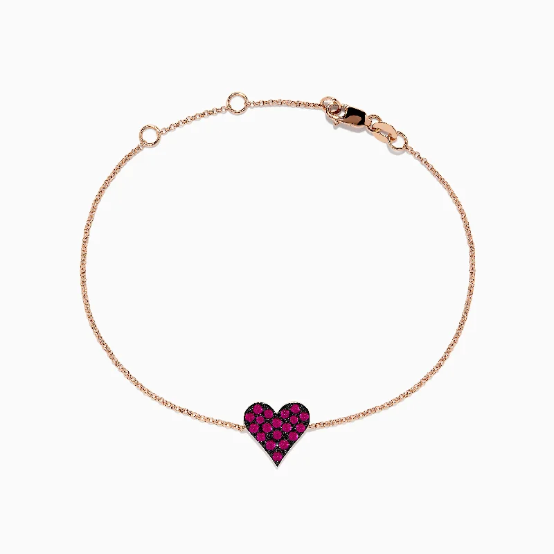 Stretch bracelets for comfortable wear-14K Rose Gold Pave Ruby Heart Bracelet