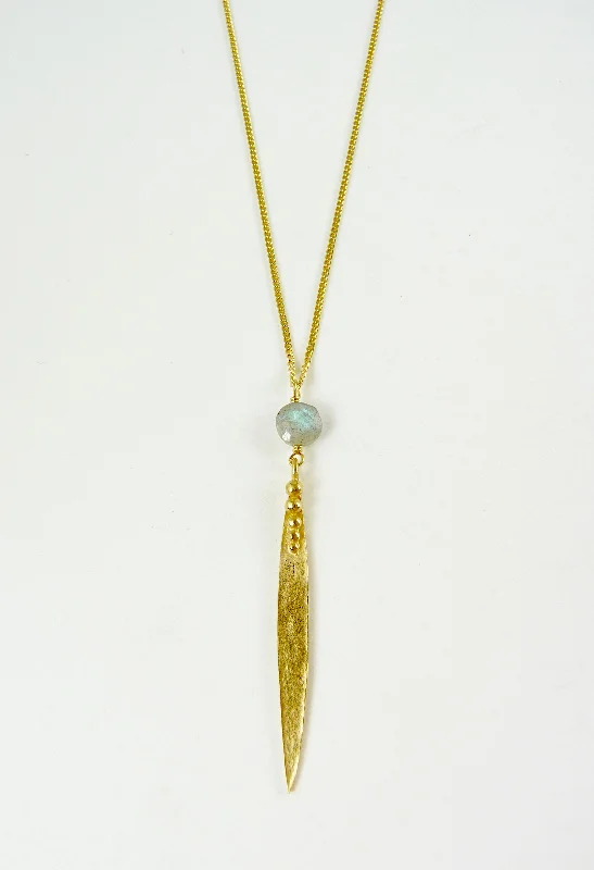 Crystal necklaces for sparkle and shine-Medium Madeleine Leaf Necklace with Labradorite