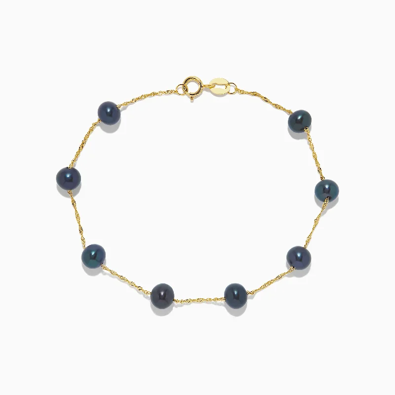 Bohemian bracelets for free-spirited fashion-14K Yellow Gold Tahitian Pearl Station Bracelet