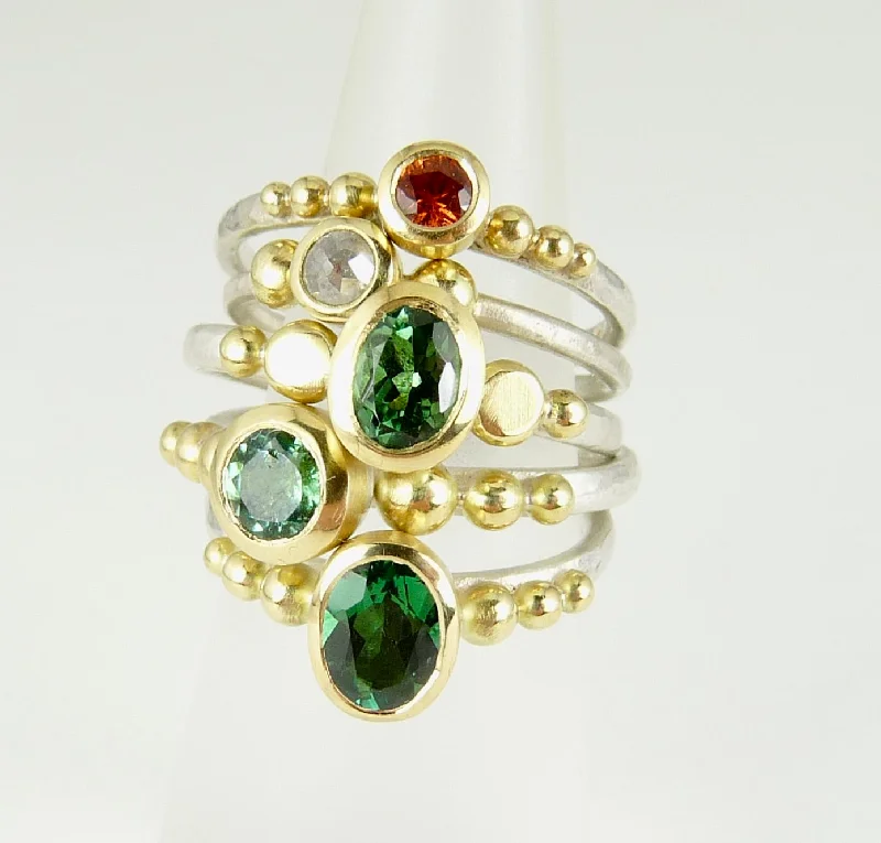 Personalized family rings for keepsake gifts-Round Green Tourmaline Granulation Ring