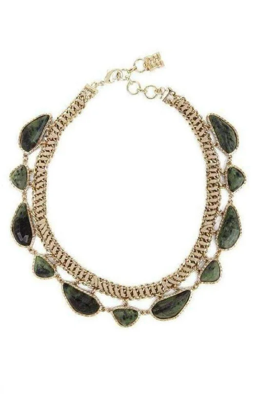 Birthstone necklaces for a personal touch-Gold Green Natural Stone Collar Necklace