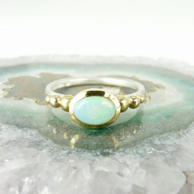 Simple gold engagement rings for timeless beauty-Oval Opal Granulation Ring