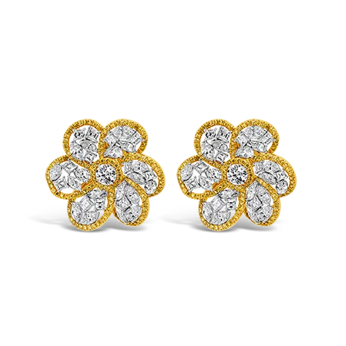 Custom flower earrings for nature-inspired style-Yellow & White Diamond Flower Earrings