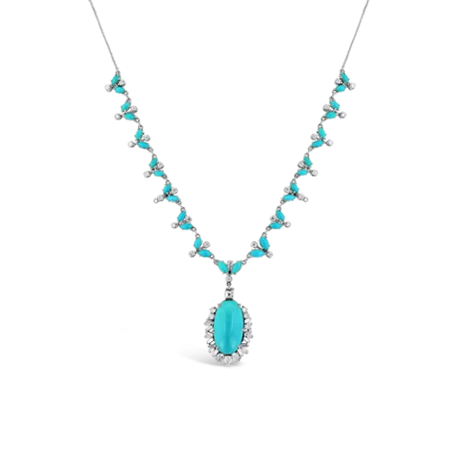 Geometric pendant necklaces for modern flair-Turquoise & Diamond Necklace