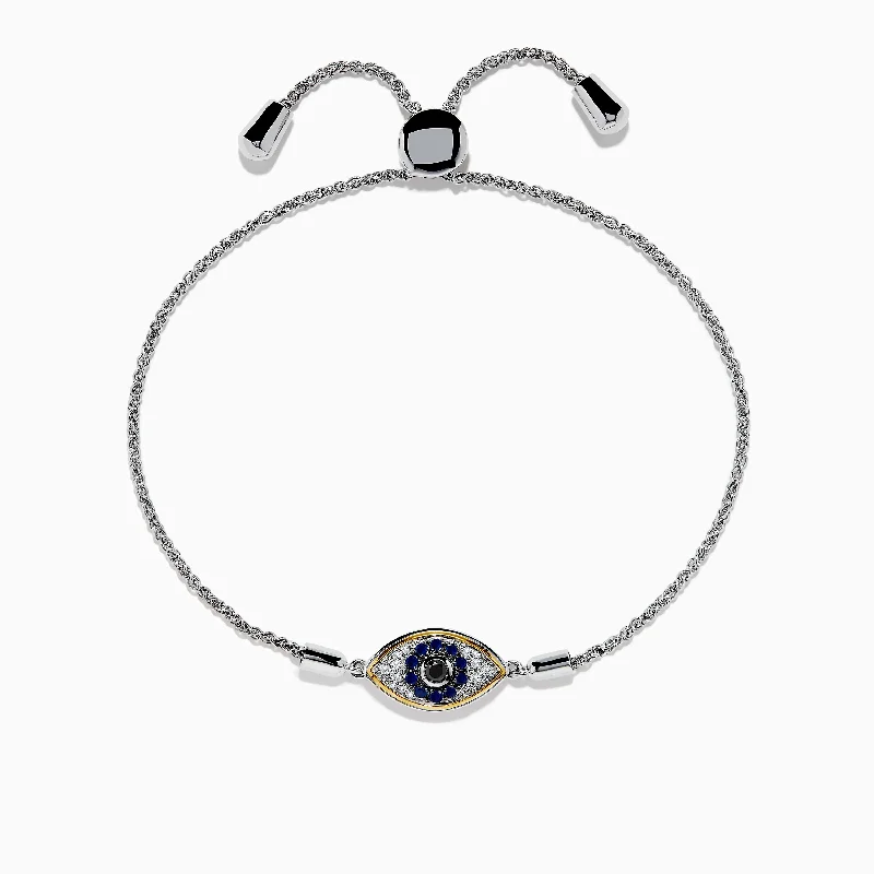 Unique wire bracelets for contemporary design-925 Sterling Silver Blue Sapphire and Diamond Evil Eye Bracelet