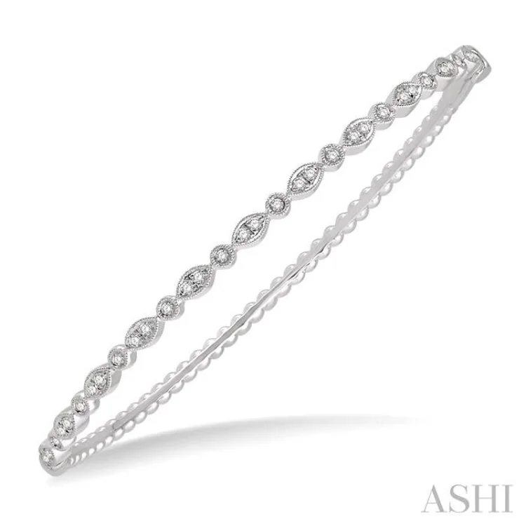 Personalized name bangles for unique accessories-3/8 Ctw Marquise & Round Mount Stackable Diamond Bangle in 14K White Gold