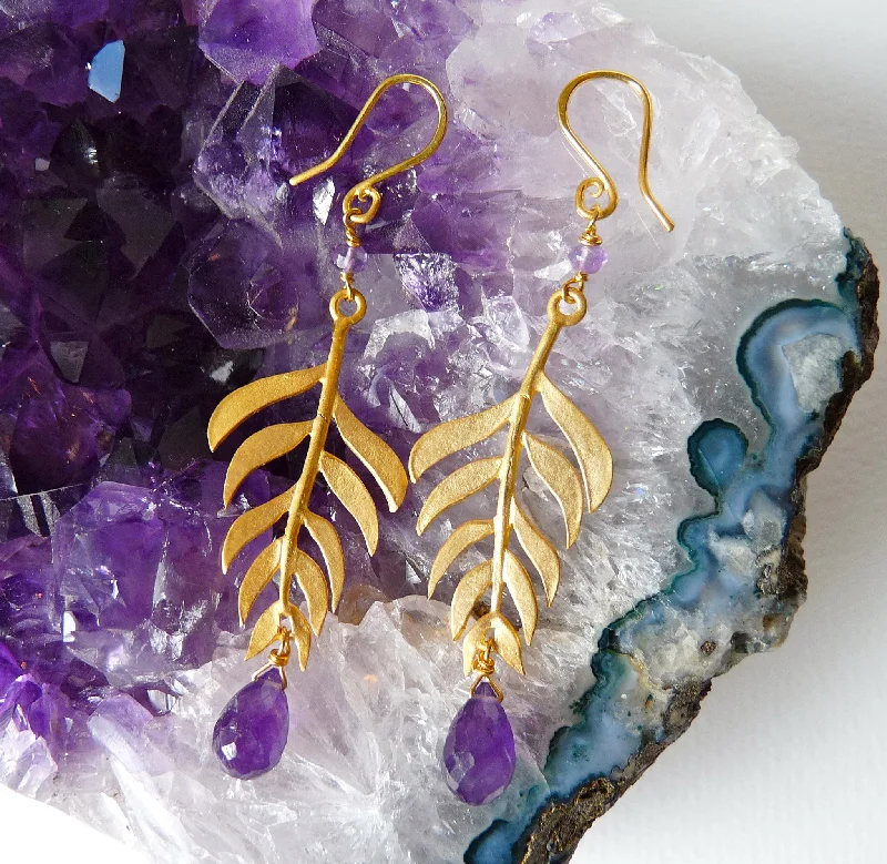 Custom geometric earrings for artistic flair-Gold Plated Kiki Leaf Hook Earrings in with Gemstones