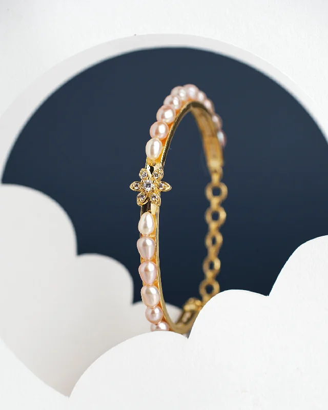 Bangles with inspirational engravings for motivation-Astoria Tulip Pearl Bangle for kids