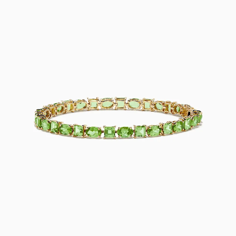 Colorful charm bracelets for fun and personal style-14K Yellow Gold Peridot Tennis Bracelet 13.50 TCW