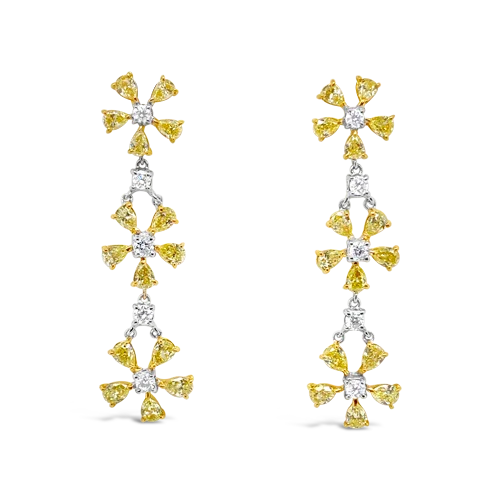 Boho-style earrings for free-spirited fashion-Yellow & White Diamond Dangle Flower Earrings