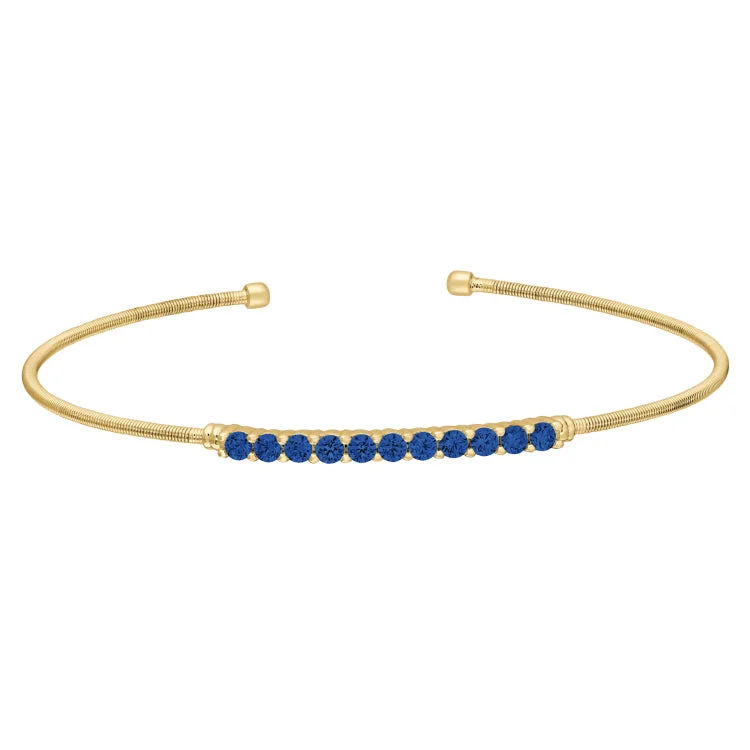 Simple minimalist bracelets for modern style-Gold Finish Sterling Silver Cable Cuff Bracelet with Simulated Sapphires