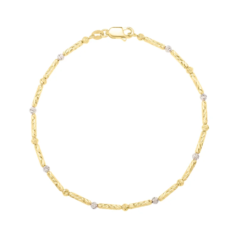 Rose gold bracelets for romantic elegance-14K Two-Tone Bar & Bead Chain