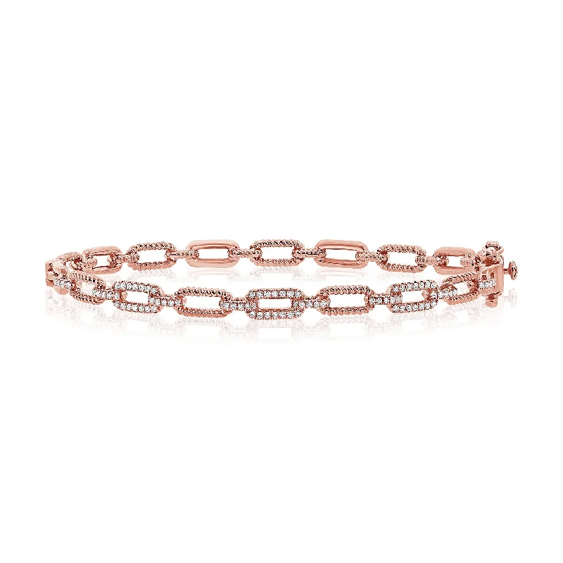 Silver bangles with intricate designs for elegance-14K Rose Gold Diamond Link Hinged Bracelet