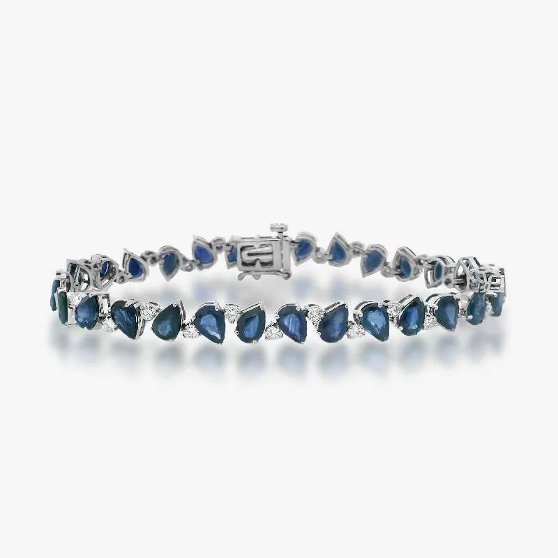 Crystal bracelets for a sparkling effect-Pear Shaped Blue Sapphire & Diamond Bracelet