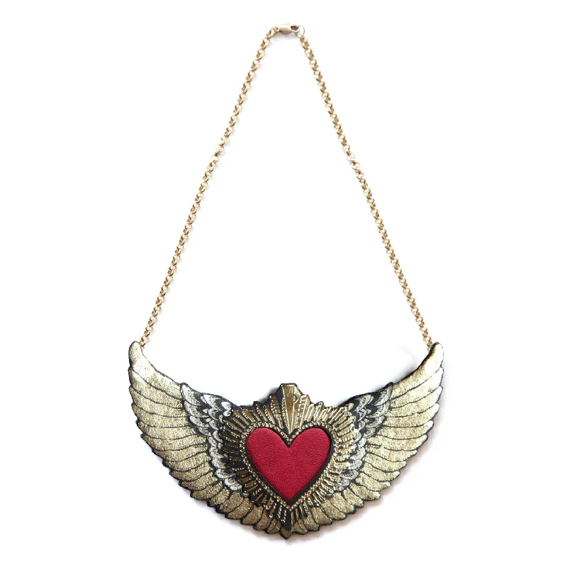 Adjustable pendant necklaces for a perfect fit-WINGED HEART . necklace