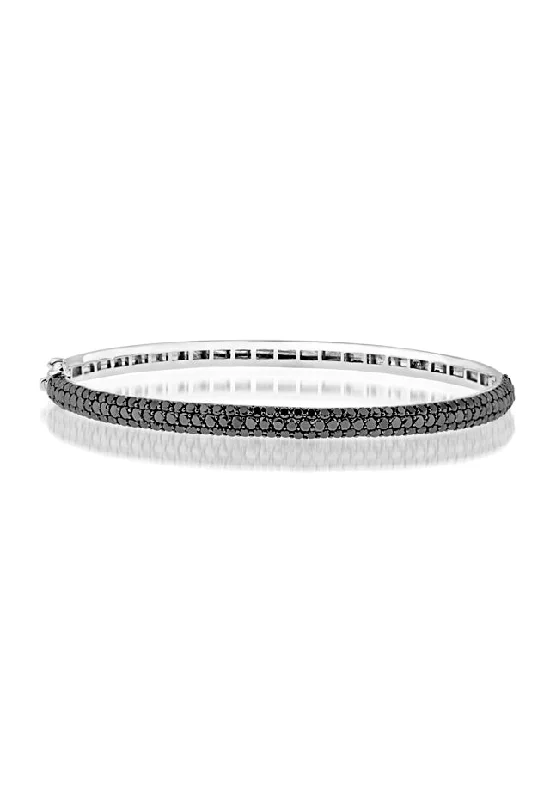 Stainless steel bracelets for sleek and modern style-18K White Gold Black Diamond Bangle, 3.12 TCW