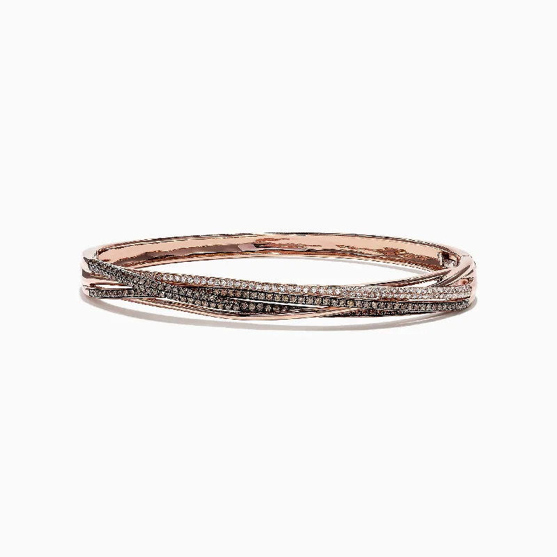 Simple minimalist bracelets for modern style-14K Rose Gold Espresso and White Diamond Bangle, 1.26 TCW