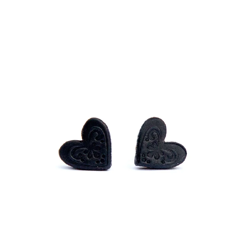 Custom birthstone earrings for personalized jewelry-SWEET BLACK HEART . stud earrings