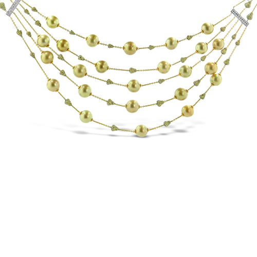 Luxury diamond necklaces for a high-end touch-Five Strand Golden Pearl & Diamond Necklace