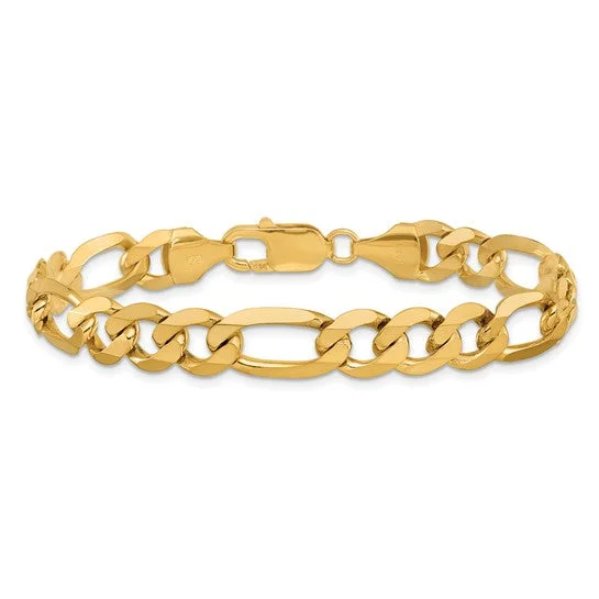 Braided leather bracelets for a rugged look-14 KARAT YELLOW GOLD 9MM 8.75 INCH SOLID FIGARO BRACELET