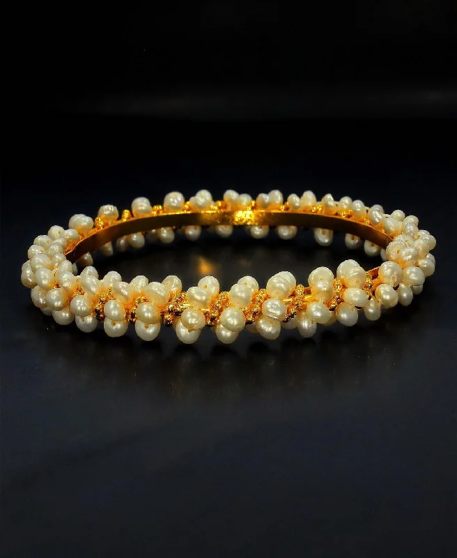 Wide bangles for bold fashion statements-Delightful Real Pearl Bangle