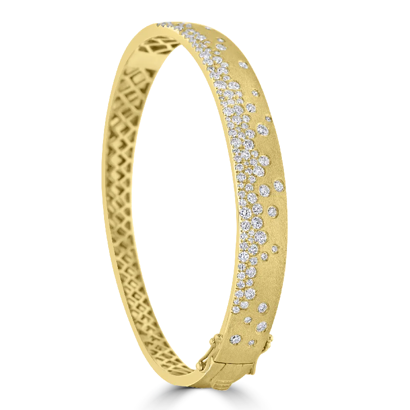 Classic silver bangles for timeless appeal-14KT YELLOW GOLD 1.88CTW DIAMOND SATIN BANGLE BRACELET