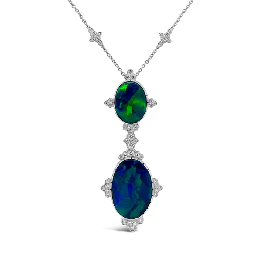 Gemstone pendant necklaces for vibrant accents-Black Opal & Diamond Necklace