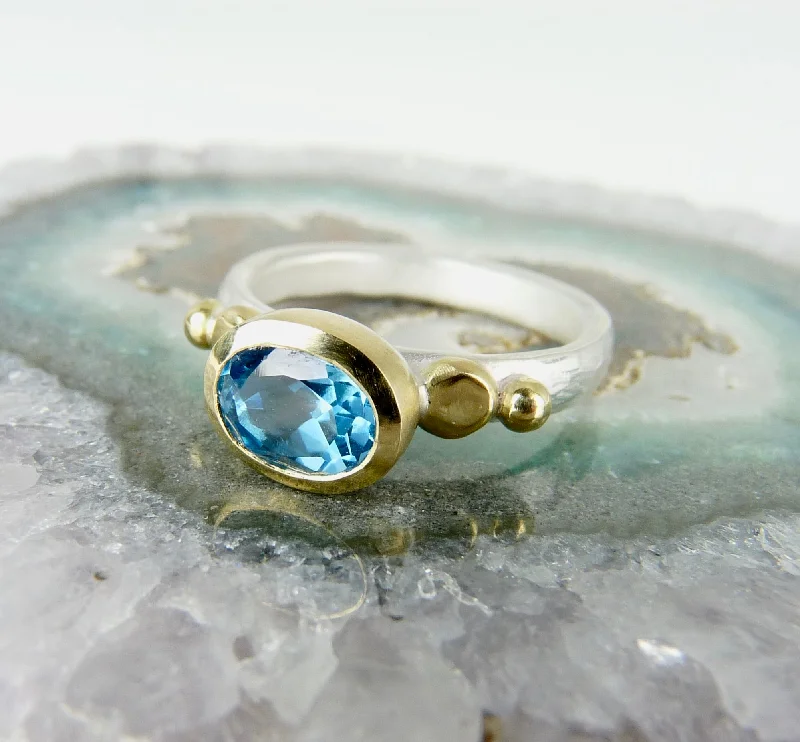 Men’s rings with unique designs-Swiss Blue Topaz Granulation Ring