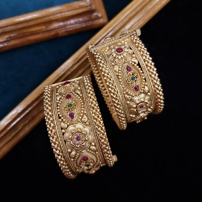 Custom bangles with gemstone embellishments-JCM Copper Gold Plated Pota Stone Openable Bangles Set