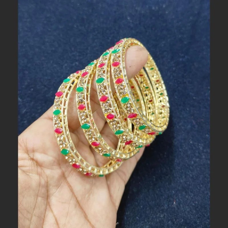 Bangles with inspirational engravings for motivation-Pooja Bangles Gold Plated Kundan Stone Bangles Set