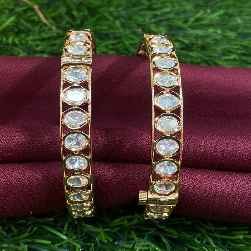 Custom design bangles for a personal touch-Amoliya Jewels Gold Plated Polki Kundan Stone Openable Bangles Set