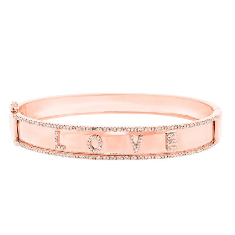 Minimalist bangles for a sleek and simple look-14K Rose Gold Diamond "Love" Hinged