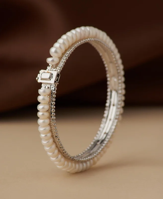 Diamond bangles for luxury fashion-Classy Real Pearl Bangle