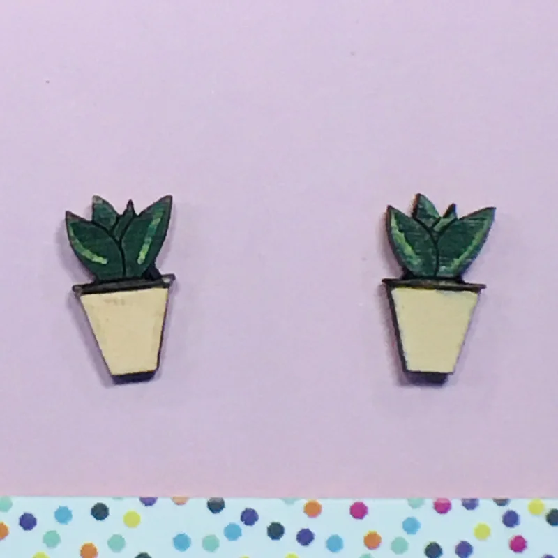 Delicate gold earrings for minimalist appeal-Studs: Pot Plants