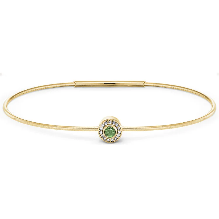 Handmade friendship bracelets for meaningful gifts-Gold Finish Finish Sterling Silver Round Simulated Peridot Birth Gem Bracelet with Simulated Diamonds