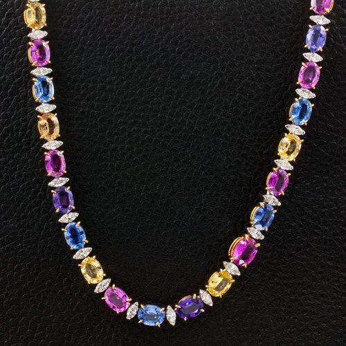 Custom initial necklaces for a personalized touch-Multicolor Sapphires & Diamond Necklace