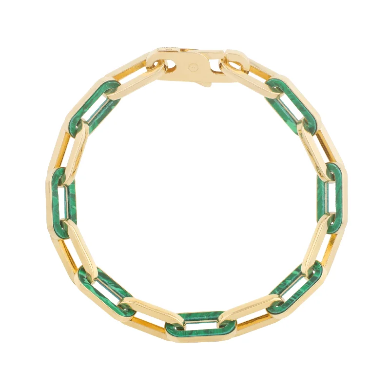 Nature-inspired bracelets for earthy fashion-14K Malachite Paperclip Gem Link Bracelet