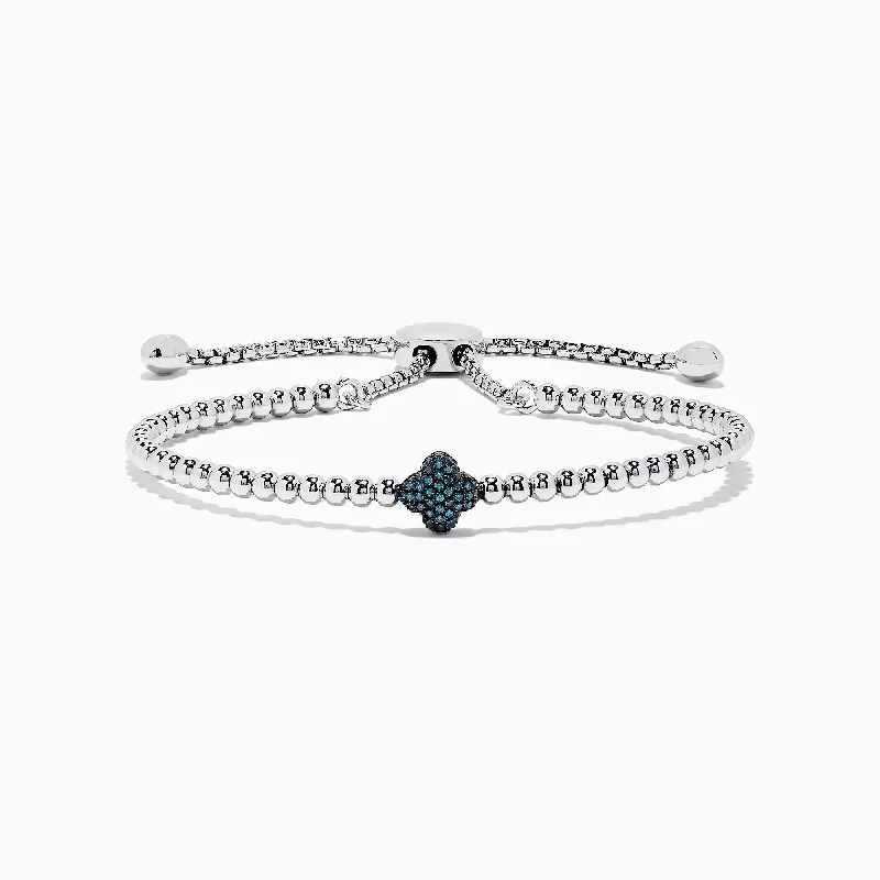 Leather and metal bracelets for bold fashion-925 Sterling Silver Blue Diamond Bracelet, 0.21 TCW