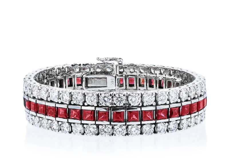 Adjustable gemstone bracelets for a perfect fit-JULEVE 14KT WHITE GOLD 11.90CT RUBY & 16.17CTW DIAMOND BRACELET