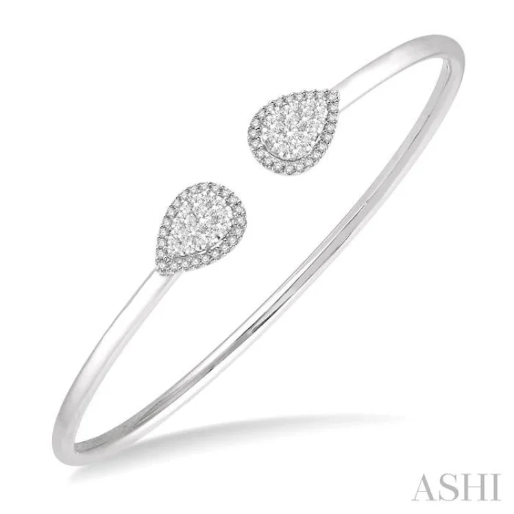 Bangles with inspirational engravings for motivation-5/8 Ctw Pear Shape Lovebright Open Cuff Diamond Bangle in 14K White Gold