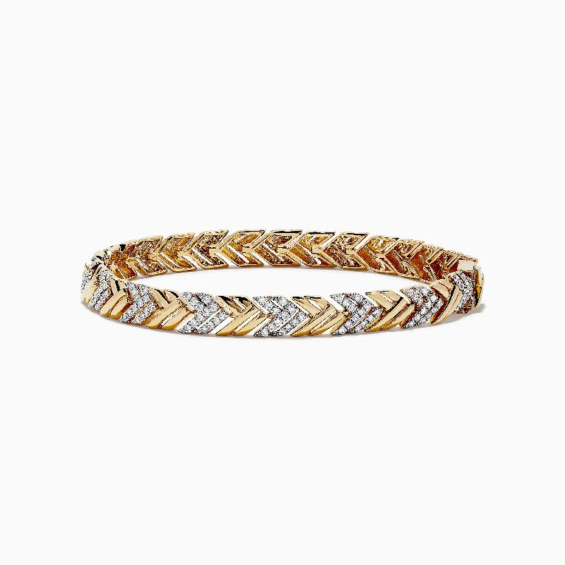 Minimalist silver bracelets for everyday chic-D'oro 14K Yellow Gold Braided Chain Link Diamond Bracelet 1.39 TCW