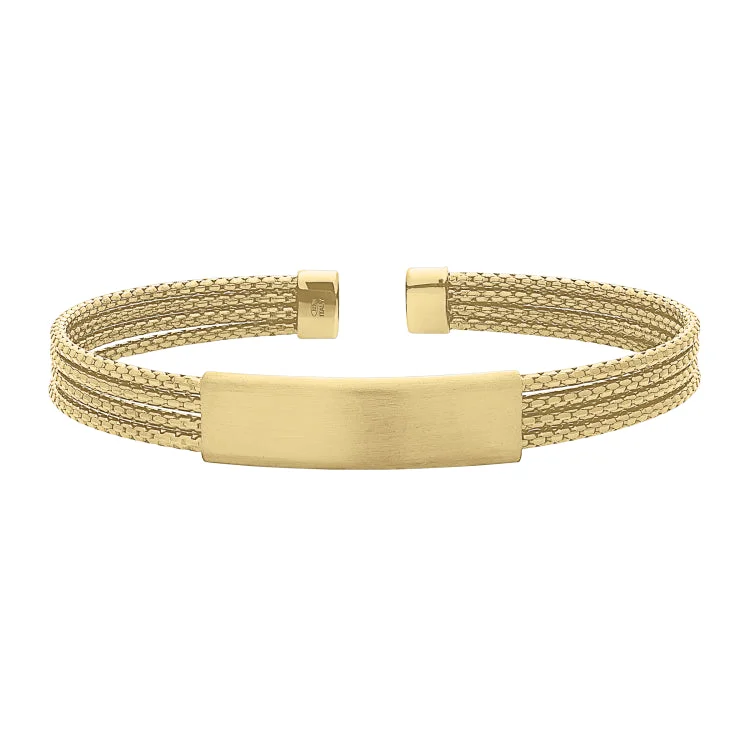 Leather bracelets for rugged charm-Gold Vermeil Sterling Silver 4 Cable ID Cuff Bracelet