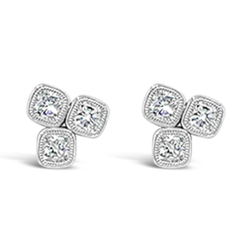 Elegant stud earrings for everyday elegance-Triple Cushion Diamond Earrings