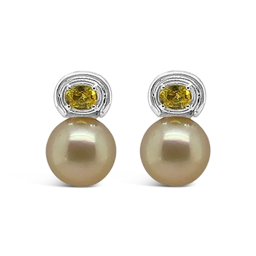 Abstract-shaped earrings for a bold style-Golden Pearl & Yellow Sapphire Earrings